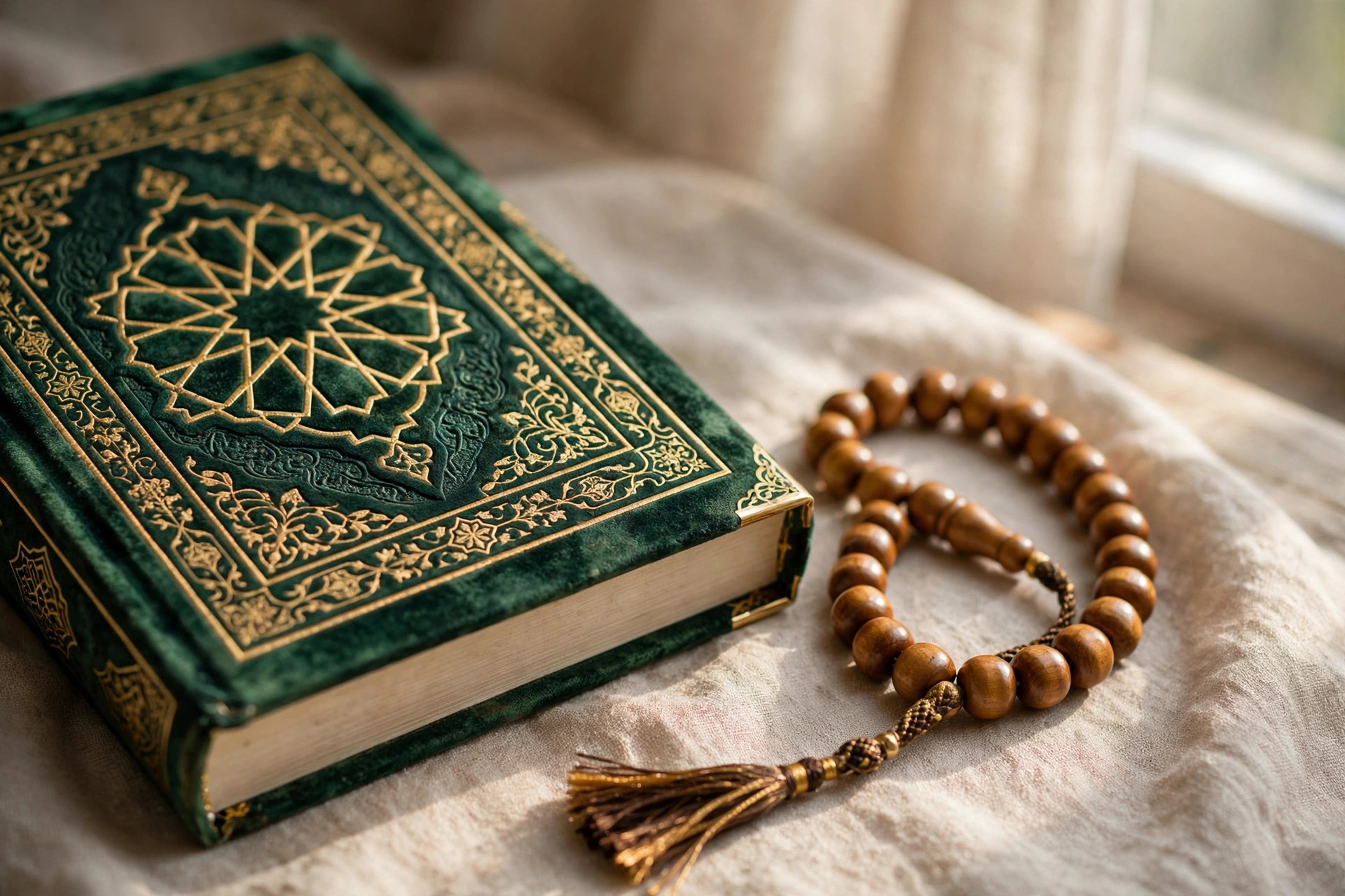 Quran with tasbih beads