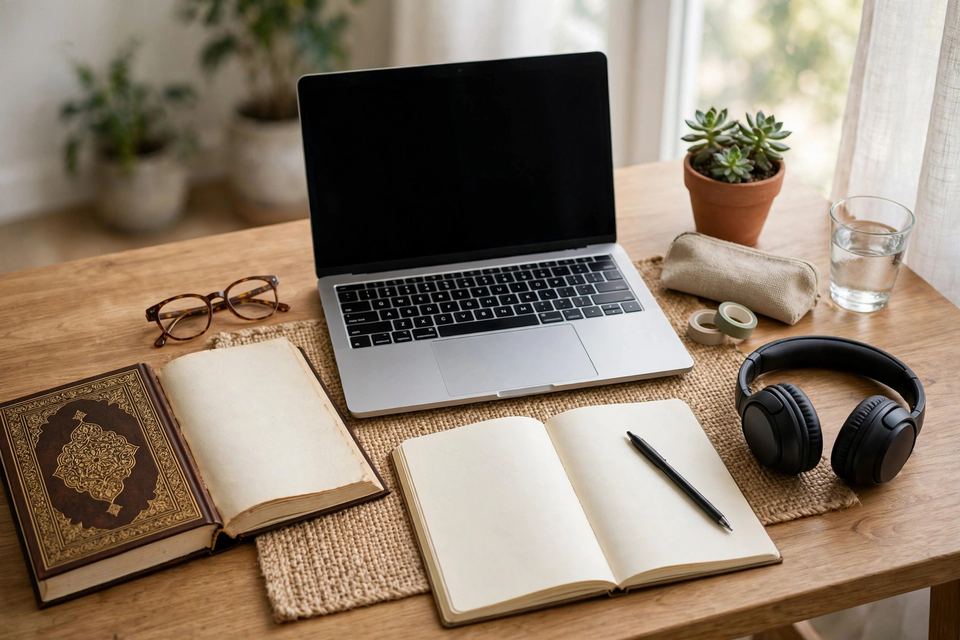 Laptop setup for online Quran classes, online Quran classes Madrid, Spain