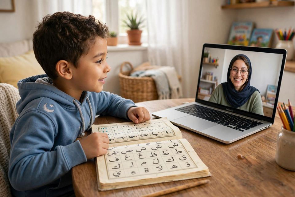Student memorizing the Quran online with a Hafiz tutor, online Quran classes Madrid Region, Spain