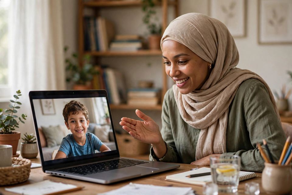 Online Quran classes in Illinois: a female Quran teacher leading an online class