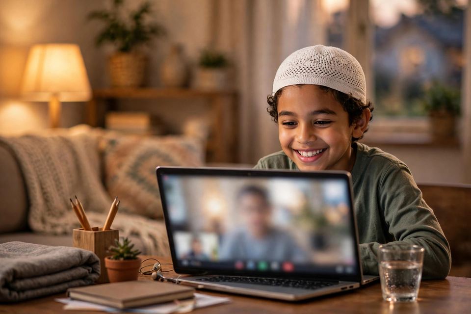 Online Quran classes in Texas: a child learning the Quran online with a tutor
